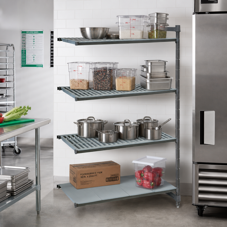 Product image #2 for Cambro Camshelving Basics Plus 21"W x 48"L x 72"H 4-Tier Vented & Solid Add-On Polymer Shelving Unit