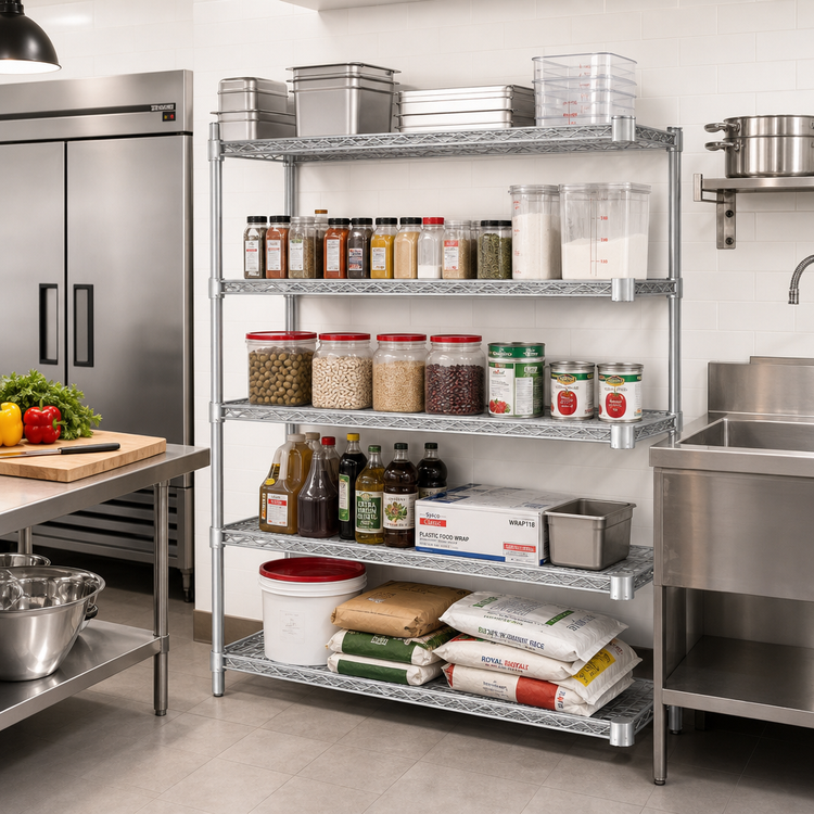 Product image #2 for EAGLEbrite 5-Tier Add-On Wire Shelving Unit, 60"W x 21"D x 74"H, Zinc Finish