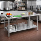 Thumbnail image #2 for Eagle Group Spec-Master T30144E-BS 144 x 30 in Stainless Steel Work Table with 4-1/2 in Backsplash and Adjustable Galvanized Undershelf