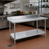 Thumbnail image #2 for Advance Tabco 144-Inch x 30-Inch 16-Gauge 430 Stainless Steel Work Table with 5-Inch Backsplash and Galvanized Undershelf