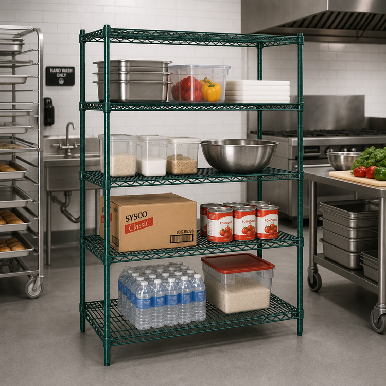Product image #3 for Metro Super Erecta 4-Shelf Stationary Starter Wire Shelving Unit, 48" W x 21" D x 63" H, Metroseal 3 Epoxy-Coated Green