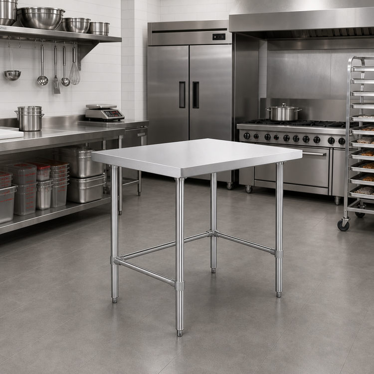 Product image #2 for Sapphire 48 in. x 30 in. x 35 in. 430 Stainless Steel Work Table with Open Base and Stainless Steel Legs