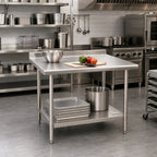 Thumbnail image #2 for Eagle Group BlendPort® BPT-2460FL 60 x 24 Inch 430 Stainless Steel Work Table with Galvanized Open Base, Undershelf and 1-1/2-Inch Rear Upturn