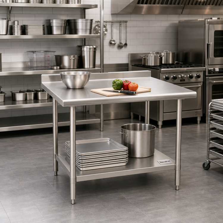 Product image #2 for BlendPort® FL Series Open Base Stainless Steel Work Table with Undershelf and 1-1/2-Inch Rear Upturn, 60 x 24 Inches