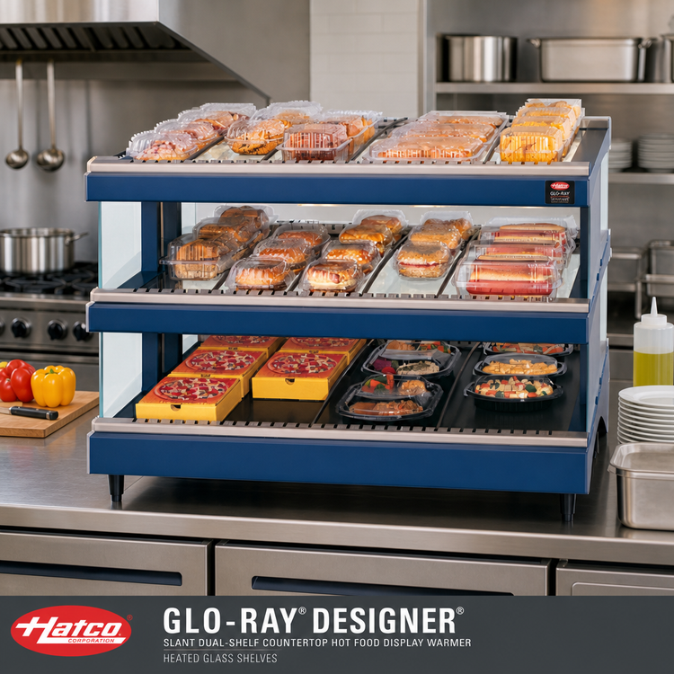 Product image #2 for Hatco Glo-Ray Designer Slant Dual-Shelf Countertop Hot Food Display Warmer with Heated Glass Shelves