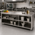 Thumbnail image #2 for 120-Inch x 24-Inch Open Front Cabinet Base Work Table with Fixed Mid-Shelf, 14-Gauge 304 Stainless Steel Top, 1-1/2-Inch Rear Splash