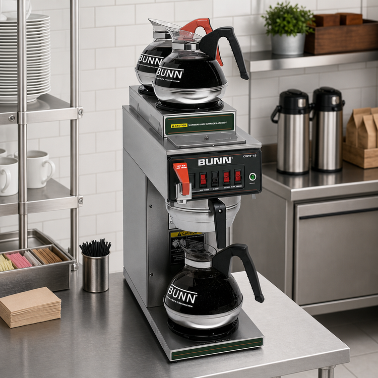 Product image #2 for BUNN CWTF15-3 Automatic Fill Commercial Drip Coffee Brewer with 3 Warmers and Hot Water Faucet