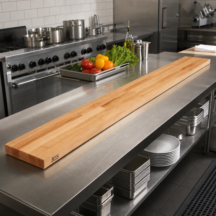 Product image #2 for John Boos Steam Table Cutting Board, 96 x 12 x 1-3/4 Inch, Northern Hard Rock Maple, Edge Grain, Penetrating Oil Finish