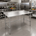 Thumbnail image #2 for John Boos Stallion ST4R1.5-30144SBK Stainless Steel Work Table, 144 x 30 Inches, 14-Gauge Top, 1-1/2-Inch Rear Up-Turn, Open Base