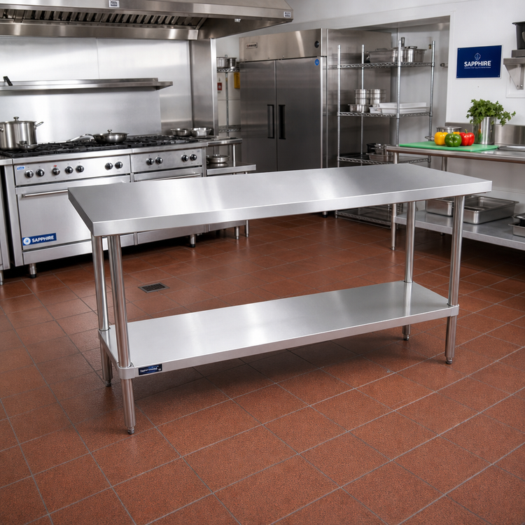 Product image #2 for Sapphire 60-Inch x 36-Inch Flat Top Stainless Steel Work Table with Adjustable Undershelf