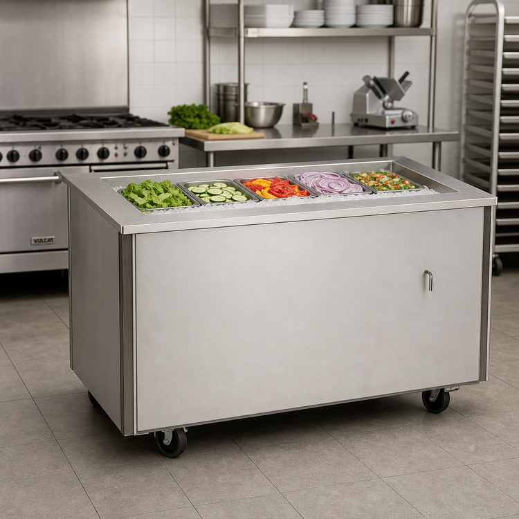 Product image #2 for Randell IC-5 72" Mobile Iced Cold Food Table with 5-Pan Capacity and Enclosed Base