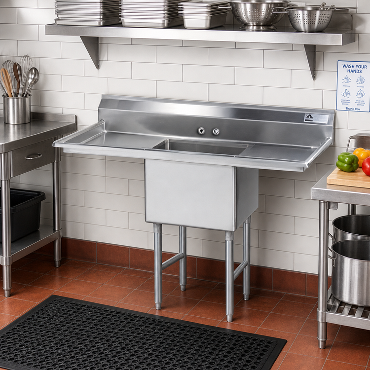 Product image #2 for Advance Tabco Special Value Series 1-Compartment Fabricated Sink with Left and Right 18-Inch Drainboards, 16-Gauge 304 Stainless Steel
