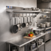 Thumbnail image #2 for Omcan Stainless Steel Wall-Mounted Pot Rack with Shelf, 12 x 60 Inches, 11 Hooks