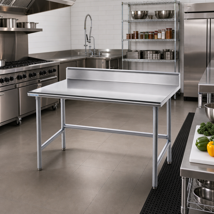 Product image #2 for Advance Tabco TKMG-304 48-Inch x 30-Inch 16-Gauge 304 Stainless Steel Work Table with 5-Inch Backsplash