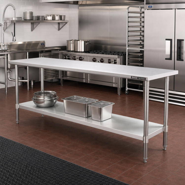 Product image #2 for Eagle Spec-Master 144-Inch W x 24-Inch D Flat-Top Stainless Steel Work Table with Adjustable Undershelf