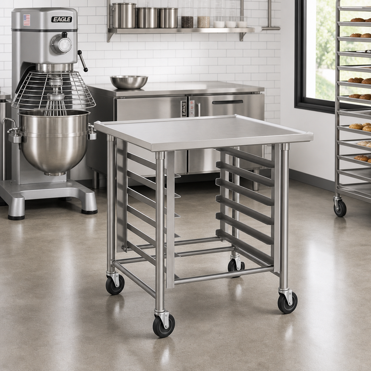 Product image #2 for Eagle Group Uni-Lok Mobile Stainless Steel Mixer Stand, 36" x 30", Pan Rack for 6 Pans