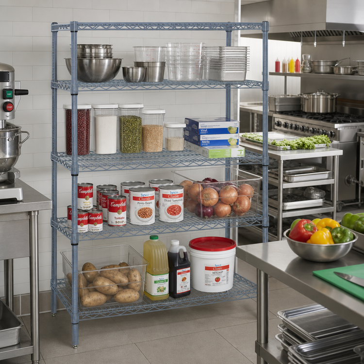 Product image #2 for Quantum 5-Shelf Wire Shelving Starter Kit, 72-Inch W x 12-Inch D x 54-Inch H, Gray Epoxy Antimicrobial Finish