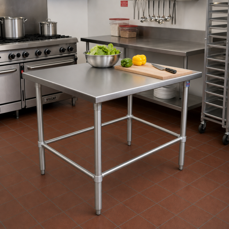 Product image #2 for John Boos Stallion 30"W x 36"D 14-Gauge Stainless Steel Top Work Table with Galvanized Base