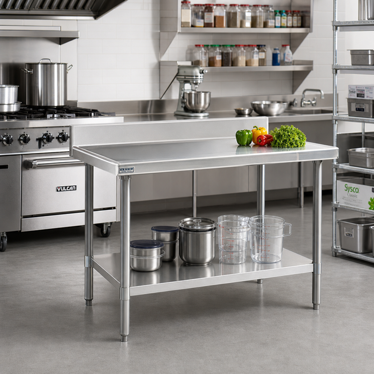 Product image #2 for Eagle Spec-Master Marine Series Stainless Steel Work Table with 4-1/2" Backsplash and Adjustable Undershelf, 48"W x 30"D