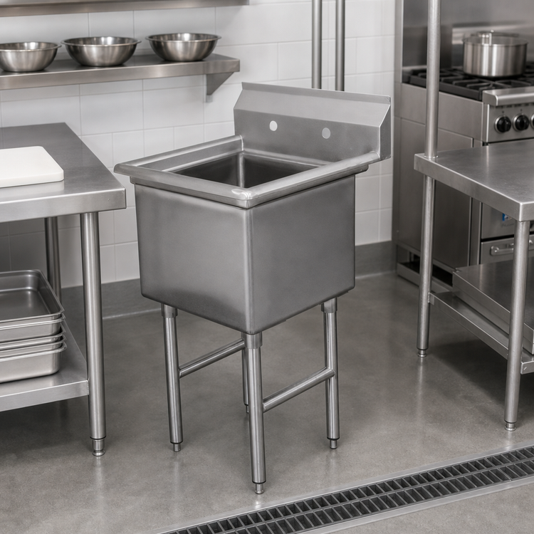 Product image #2 for Advance Tabco 1-Compartment Fabricated Stainless Steel Commercial Sink with 36 x 24 x 14 Inch Bowl, No Drainboards