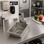 Thumbnail image #2 for Klinger's Trading DHS1000 Single-Compartment Drop-In Hand Sink, 18/304 Stainless Steel, Faucet and Basket Drain, 10 x 14 x 5 Inch Bowl