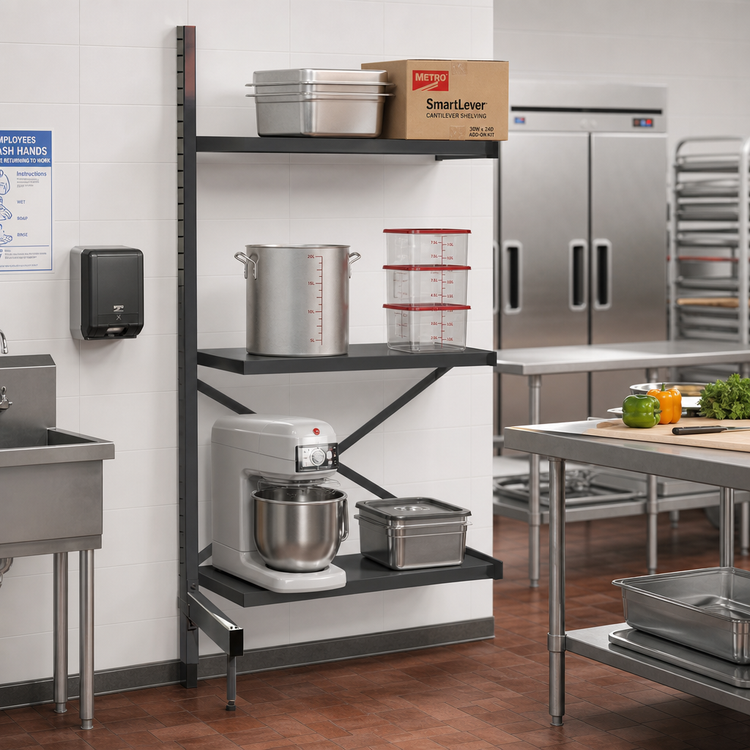Product image #2 for Metro SmartLever 30W x 24D Cantilevered Shelving Add-On Kit, 76-3/8 Inch H, Epoxy Coated Steel