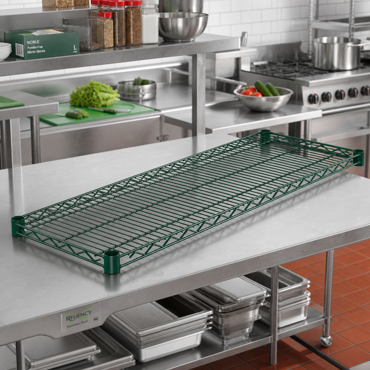 Product image #3 for Winco 72-Inch x 14-Inch Green Epoxy-Coated Wire Shelf with 4 Sleeve Clips
