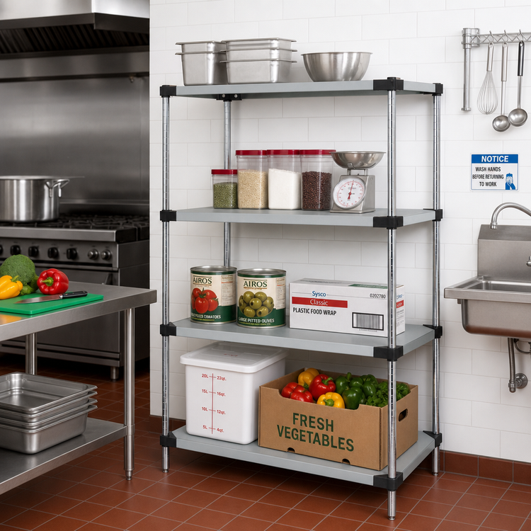Product image #2 for Quantum Solid Shelving Starter Kit, 42 x 21 x 63 Inches, 4-Shelf, 304 Stainless Steel