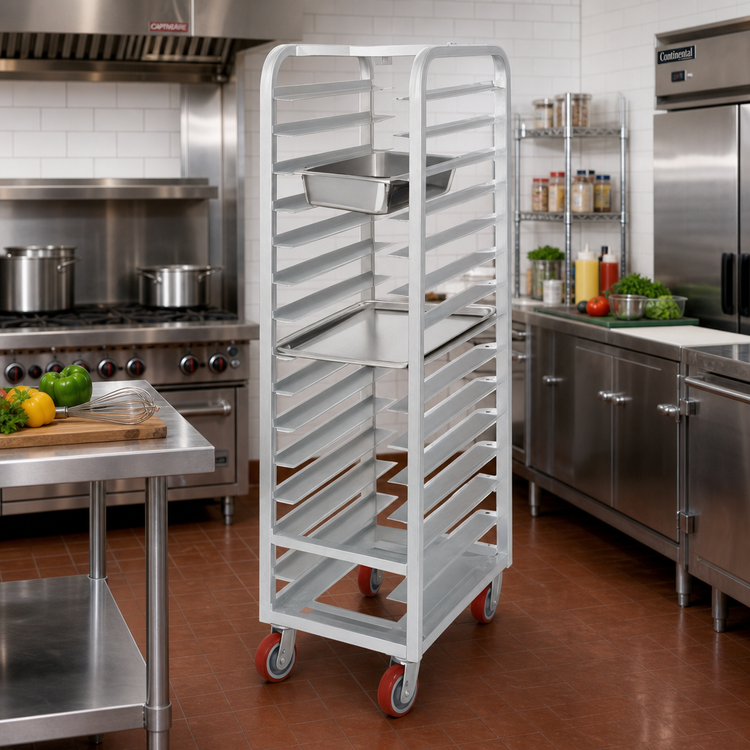 Product image #2 for Lifetime Tough Universal Extra Heavy-Duty Steam Table Pan Rack, 20-Pan Capacity, Aluminum, 21 x 26 x 70 Inches
