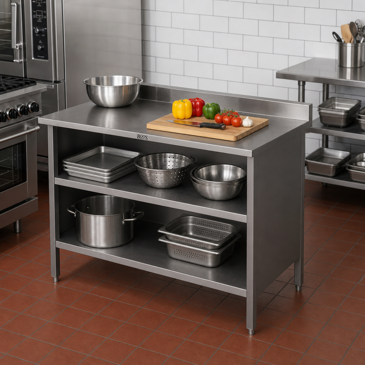 Product image #2 for John Boos Open-Front Enclosed Base Work Table with 5-Inch Rear Riser, 48 x 30 Inches, Stainless Steel