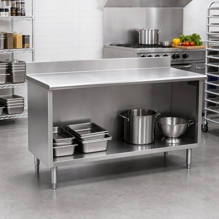 Product image #2 for Spec-Master 72 Inch x 24 Inch Open Front Stainless Steel Work Table with 4-1/2 Inch Backsplash