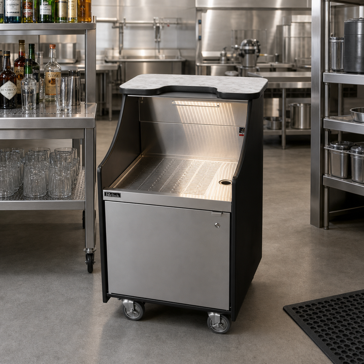 Product image #2 for Top Shelf 24-Inch Mobile Bar Storage Cart with Drainboard, Lockable Cabinet, and LED Task Lighting