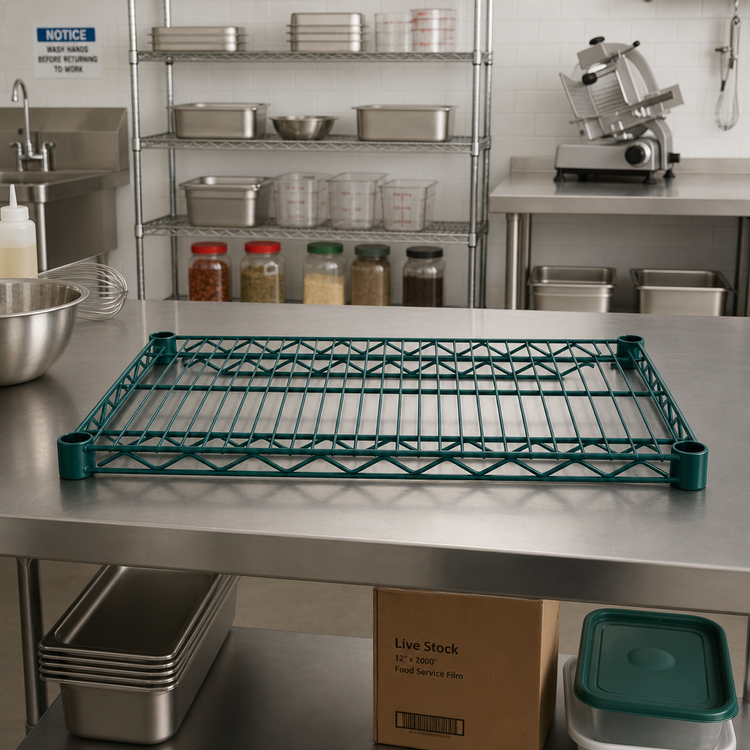 Product image #3 for Advance Tabco Special Value Series Heavy Duty Green Epoxy Coated Wire Shelf, 48 x 21 Inches