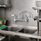 Thumbnail image #2 for Fisher 60801 Stainless Steel Backsplash-Mount Faucet, 8-Inch Centers, 12-Inch Swing Spout, Lever Handles, Lead-Free