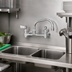 Thumbnail image #2 for Stainless Steel Backsplash-Mount Faucet with 12-Inch Swing Spout and Lever Handles
