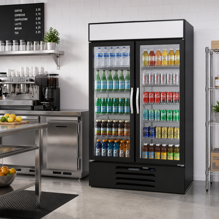 Product image #3 for Beverage-Air MarketMax Two-Section Reach-In Glass Door Refrigerated Merchandiser, Black, 40.2 Cu. Ft.