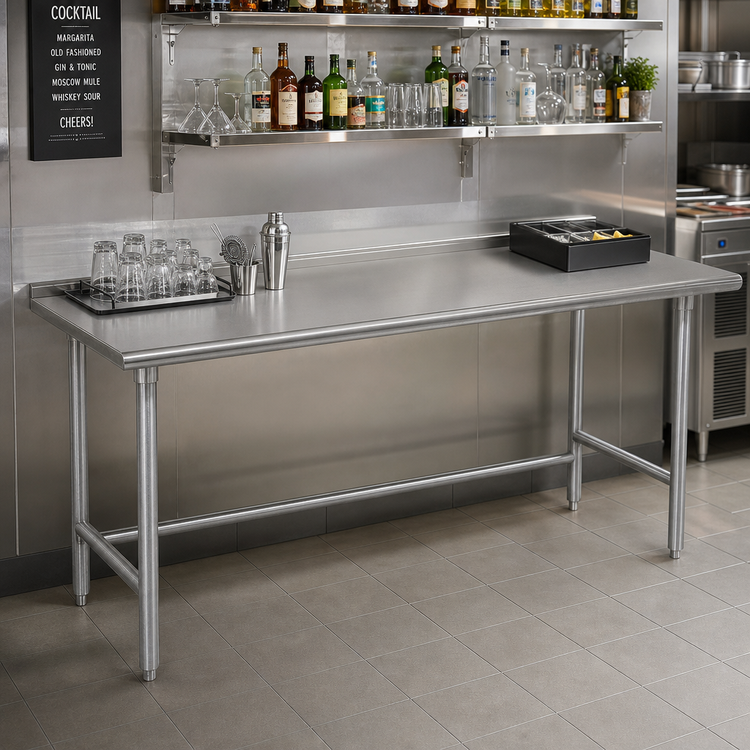 Product image #2 for Advance Tabco 108" x 24" 16-Gauge 430 Stainless Steel Underbar Work Table with Rear Up-Turn and Galvanized Base