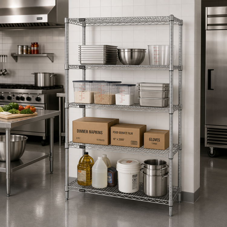 Product image #2 for Quantum 48" x 21" x 63" Wire Shelving Starter Kit, 4-Shelf, 304 Stainless Steel