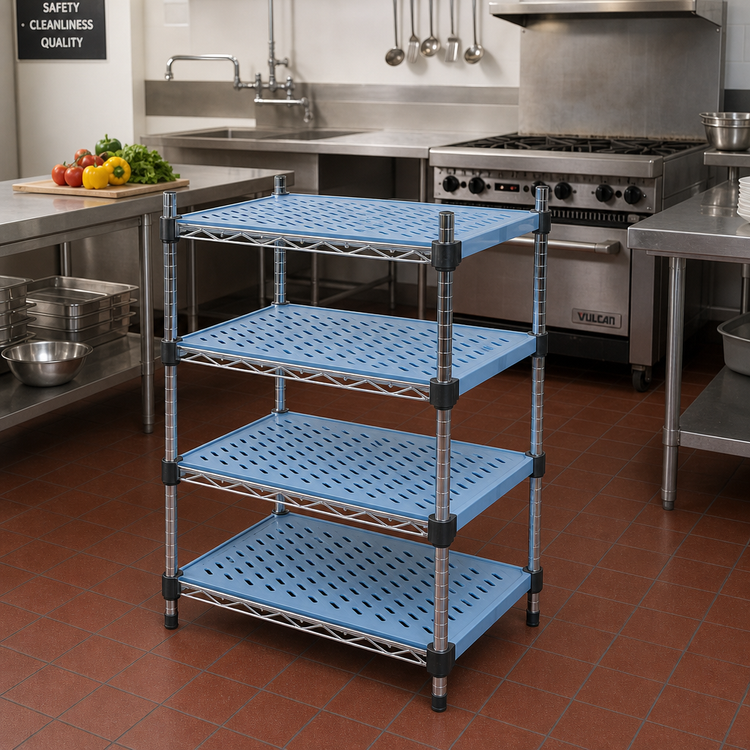 Product image #2 for QuadPlus 54 in. x 18 in. Louvered Blue Polymer Shelf Mat with Chrome QuadTruss Wire Frame