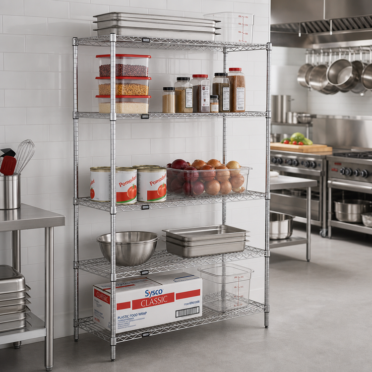 Product image #2 for Quantum 48"W x 21"D x 54"H Wire Shelving Starter Kit, 5 Shelves, Chrome Plated