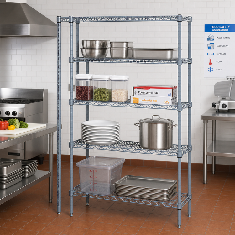 Product image #2 for Quantum 48"W x 36"D x 86"H Gray Epoxy Antimicrobial Wire Shelving Starter Kit