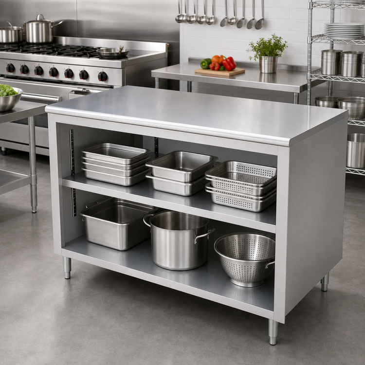 Product image #2 for Sapphire Manufacturing Open Front Enclosed Base Stainless Steel Dish Cabinet with Adjustable Shelf, 72"W x 30"D x 36"H