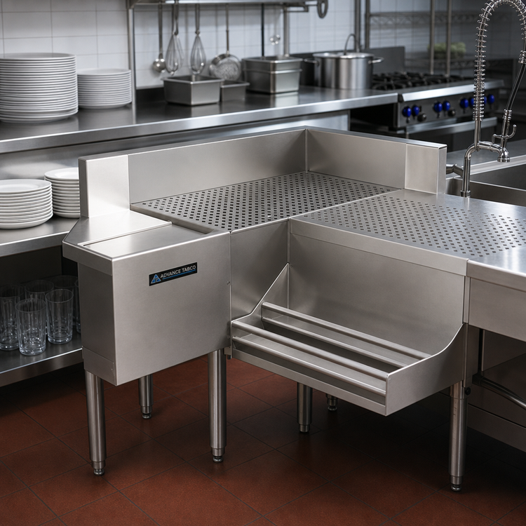Product image #2 for Advance Tabco Prestige 90° Freestanding Corner Drainboard Filler, 25 x 30 Inches, 7-Inch Backsplash