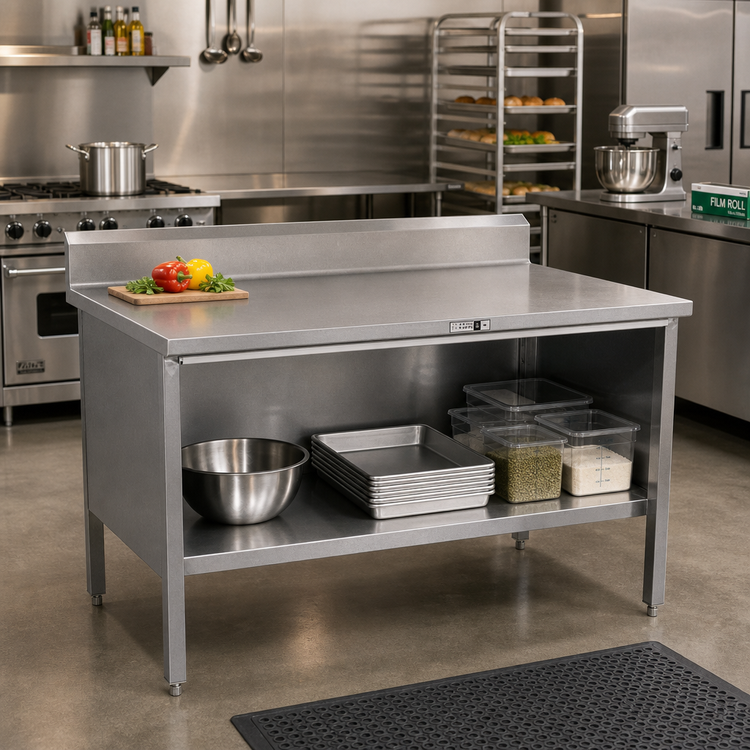 Product image #2 for John Boos Open Front Enclosed Base Work Table, 108 x 24 Inch, 14-Gauge Stainless Steel Top