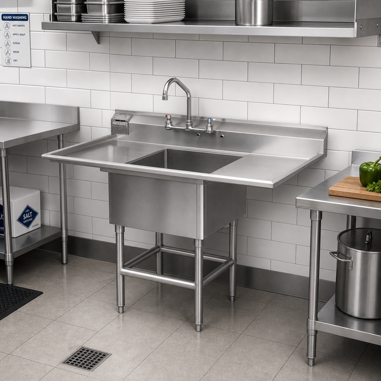 Product image #2 for Spec-Master 1-Compartment Sink with Right Drainboard, 37-1/2 Inch Wide, 14 Gauge Stainless Steel