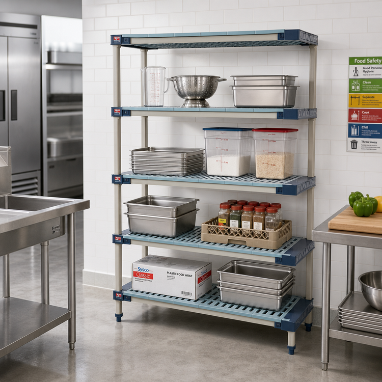 Product image #2 for MetroMax 4 Add-On Polymer Shelving Unit with 4 Open Grid Shelves, 42W x 24D x 63H