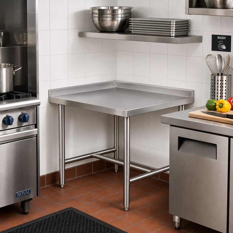 Product image #2 for 30 x 30-Inch Stainless Steel Corner Work Table with 2-Inch Rear Up-Turn and Open Base
