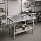 Thumbnail image #2 for John Boos Stallion UFBLG3030-X 30" x 30" 18-Gauge Stainless Steel Corner Work Table with 1-1/2" Rear Riser and Undershelf