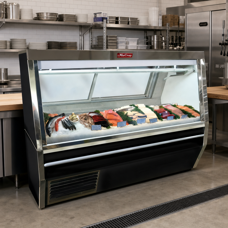 Product image #2 for Howard-McCray 34N Series 120-Inch Fish/Poultry Refrigerated Display Service Case, Self-Contained, Straight Glass, LED Lighting
