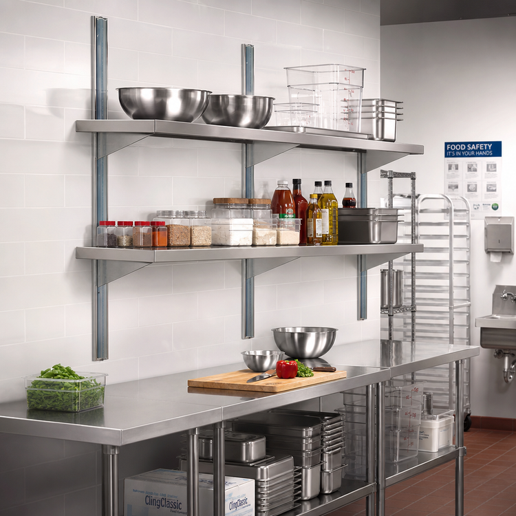 Product image #2 for Eagle Group 108-Inch Stainless Steel Wall-Mounted Cantilever Shelving Standard Upright